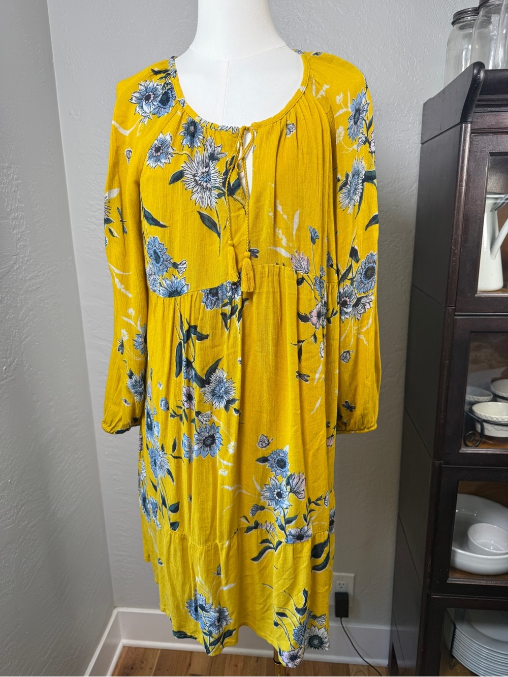 Old Navy Yellow Floral Sunflower Boho Peasant Dress Size M